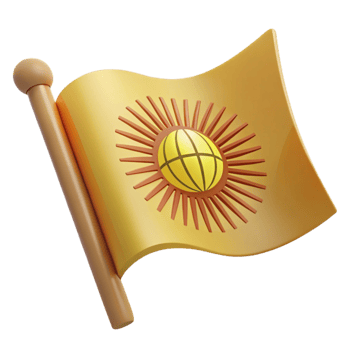 3D Render of a Flag with a Sun and Globe Design png