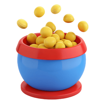 Yellow Balls Falling into Red and Blue Bowl png