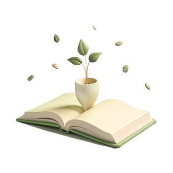 Open Book with Sprouting Plant and Falling Leaves png