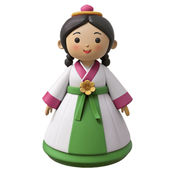 Smiling Cartoon Character in Traditional Korean Dress png