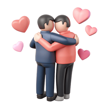 3D Render of Two People Embracing with Hearts png