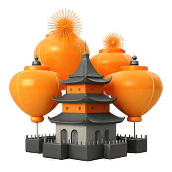 Asian Temple with Hanging Lanterns png