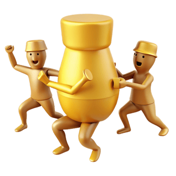 Golden Figure Being Pushed by Two Others png