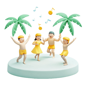 Tropical Party with Friends Under Palm Trees png