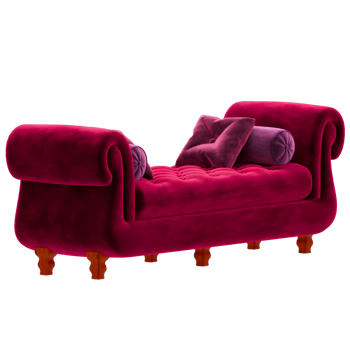 A pink couch with purple pillows png