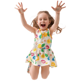 Floated overjoyed little girl jumping and gesturing happiness isolate on transparency background png