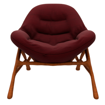 Chair with a red leather seat and wooden legs transparent background png