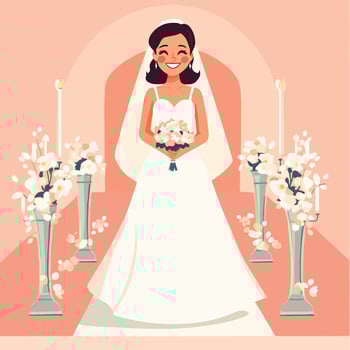 Enchanting Bride with Bouquet and Elegant Bridal Dress vector
