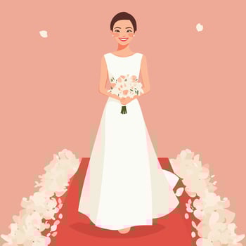 Captivating Bride Holding a Bouquet in Her Wedding Dress vector