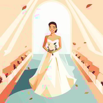 Exquisite Bride Showcasing Her Floral Bouquet and Dress vector