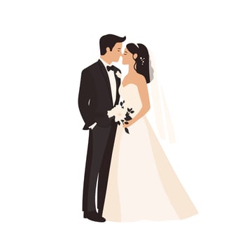 Bride and Groom Sharing a Romantic Moment with Bouquet vector