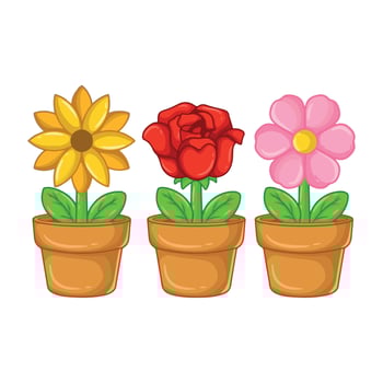 Flowers in flowerpots isolated on white background illustration. vector