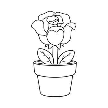cute flower in a pot icon cartoon illustration graphic design in black and white vector