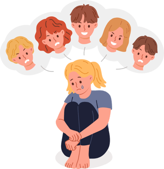 Bullying and shaming from classmates causes depression in little girl from elementary school, needs protection of adults. Child suffers from bad friends use shaming to assert themselves png