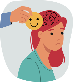 Psychological assistance for depressed woman, victim of mental disorder. Hand psychologist providing assistance to girl with chaos in head due to schizophrenia or psychological disorders png