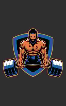 Muscular athlete lifting heavy weights logo vector