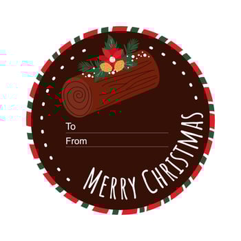 Hand drawn Christmas circle illustrative label with traditional cake. vector