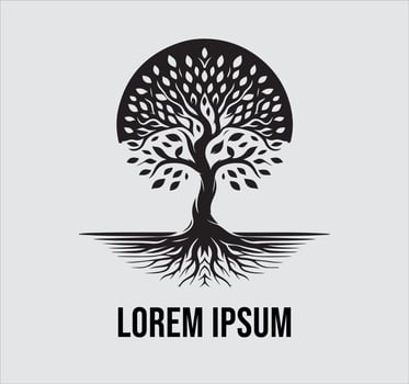 Tree with roots and leaves logo design vector