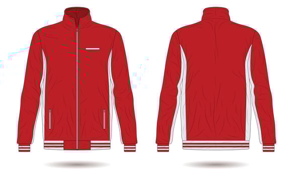 Red and white training jacket mockup front and back view vector