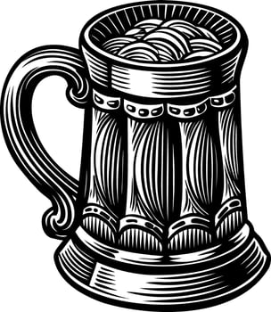 Beer mug vintage engraved sketch. Retro alcohol cup engraving symbol. Pub or bar icon. Oktoberfest craft beverage drawing black sign vector