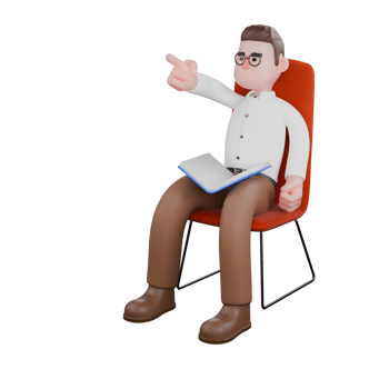 Male Professional Sociologist - 3D Character. A male sociologist is sitting while holding a book while pointing forward. Cartoon png