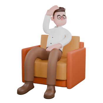 3D Social Expert Sociologist. A male sociologist is sitting on a sofa while holding his head. Cartoon png