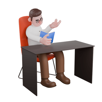 3D Social Expert Sociologist. A male sociologist is sitting on his desk chair reading a book. Societal png