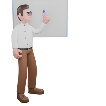 3D Societal Sociologist Male. A male sociologist is standing in front of a whiteboard and he is facing left while holding a pen. Male Professional png