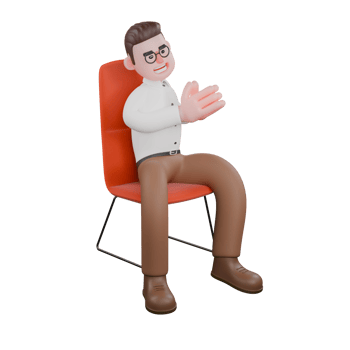 Male Professional Sociologist - 3D Character. A male sociologist is sitting on a chair while putting his palms together as if giving a greeting. Social Research Model png