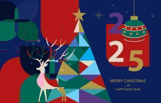 Christmas and happy new year banner with reindeer. horizontal banner design vector
