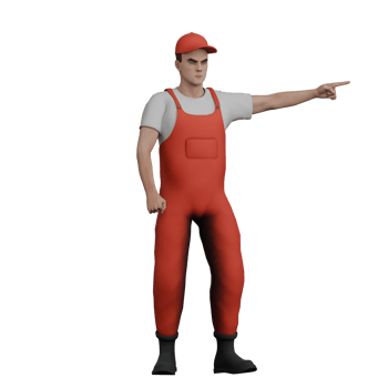 Professional Mechanic 3D Cartoon. A male mechanic stands pointing to the right side with his right hand. Male Vehicle Care Expert png