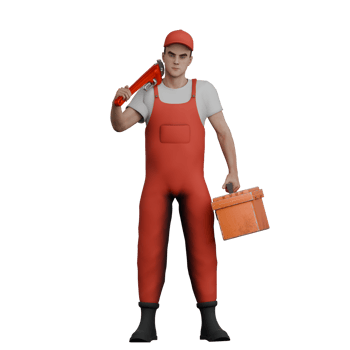 Male Mechanic Character. A male mechanic stands holding a wrench in his left hand and a tool box in his right hand. 3D Auto Technician png