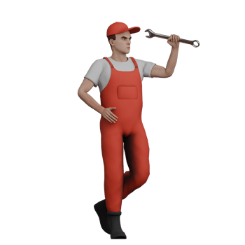 Cartoon Male Mechanic. A male mechanic stands lifting a Y crank in his left hand. 3D Car Diagnostic Professional png