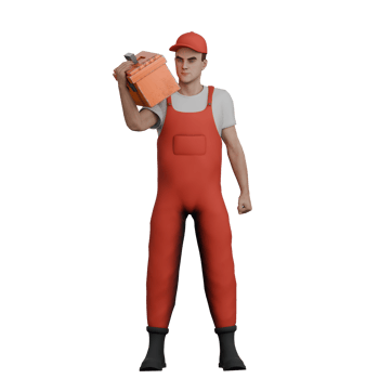 3D Male Garage Expert. A male mechanic stands while lifting a tool box. Illustrated Auto Repair Character png