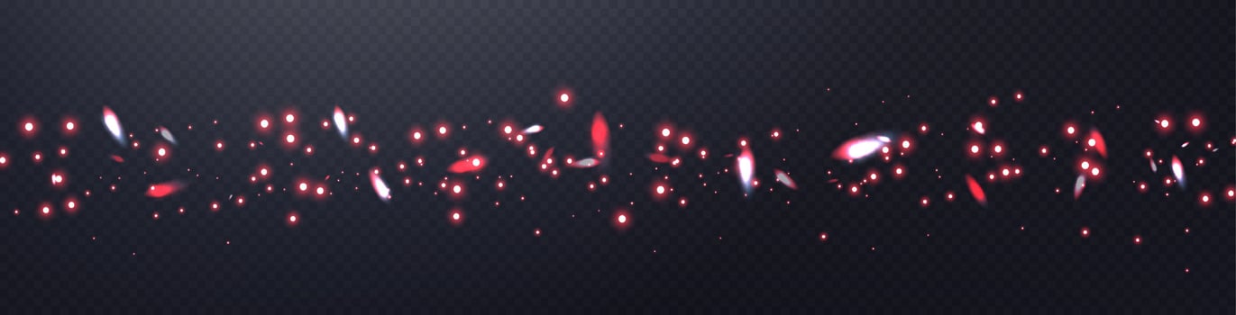 Red glittering dots, particles, stars magic sparks. Dust cloud flare light effect. vector