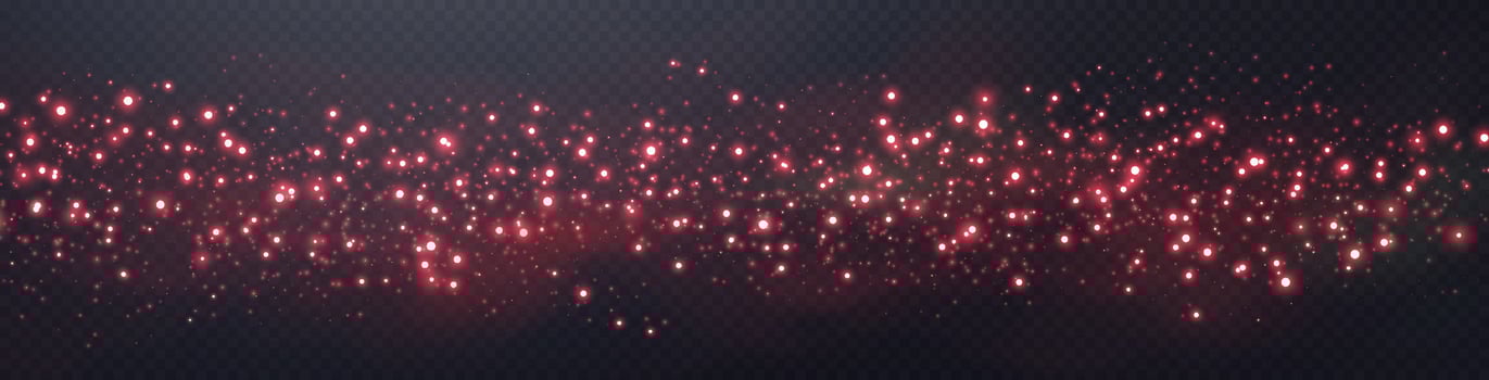 Red glittering dots, particles, stars magic sparks. Dust cloud flare light effect. vector