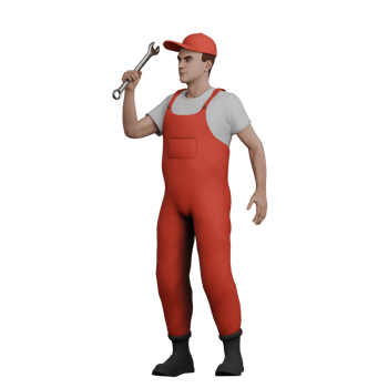 Animated Male Mechanic. A male mechanic stands holding a Y crank in his left hand. 3D Vehicle Inspection Expert png