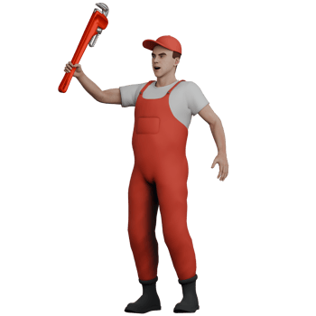 Male Mechanic with Wrench. A male mechanic stands holding a wrench in his left hand. 3D Illustrated png