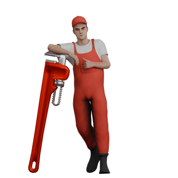 Male Auto Repair Artist 3D Model. A male mechanic stands with his left hand leaning on a wrench and giving a thumbs up with his right hand. Mechanic Cartoon png