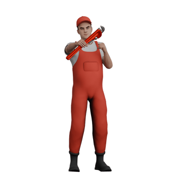 Professional Male in Mechanics. A male mechanic stands holding a wrench in his left hand and clenching his right fist in front of his chest. 3D Mechanic Cartoon png