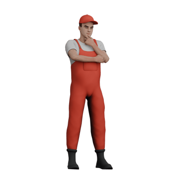 Animated Professional Mechanic. A male mechanic stands while thinking. 3D Male png
