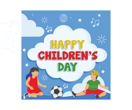 Boys and girls with cheerful faces playing ball together. Happy children day. Children Day concept. Flat illustration. vector