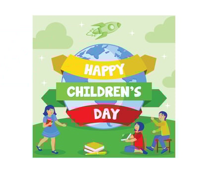 International children day. Boys and girls study together. Children Day concept. Flat illustration. vector