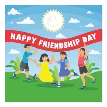 A group of children playing in the sun. Have fun and be happy together. Friendship Day concept. Flat illustration. vector