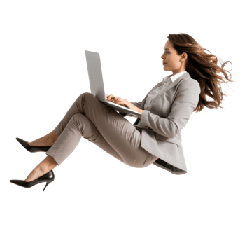 full body businesswoman laying in the air floating while using laptop isolate on transparency background png
