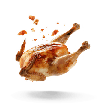 floated roasted chicken falling isolate on transparency background png