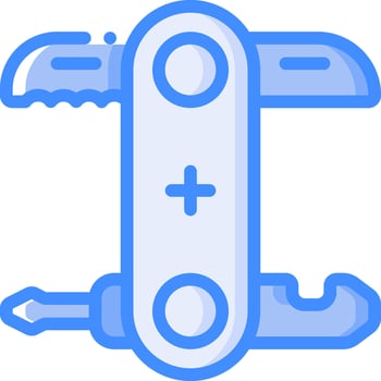 A blue and white tool with two knives vector
