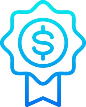 A blue and white icon of a dollar sign vector