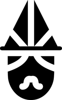 A black and white logo of a man with a hat and mustache vector