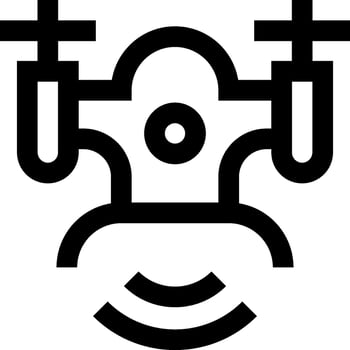 A black and white icon of a drone vector